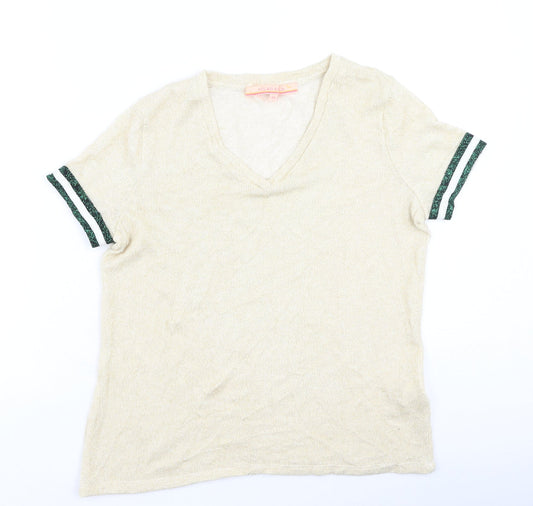 vilagalo Womens Gold  Viscose Basic T-Shirt Size XS V-Neck