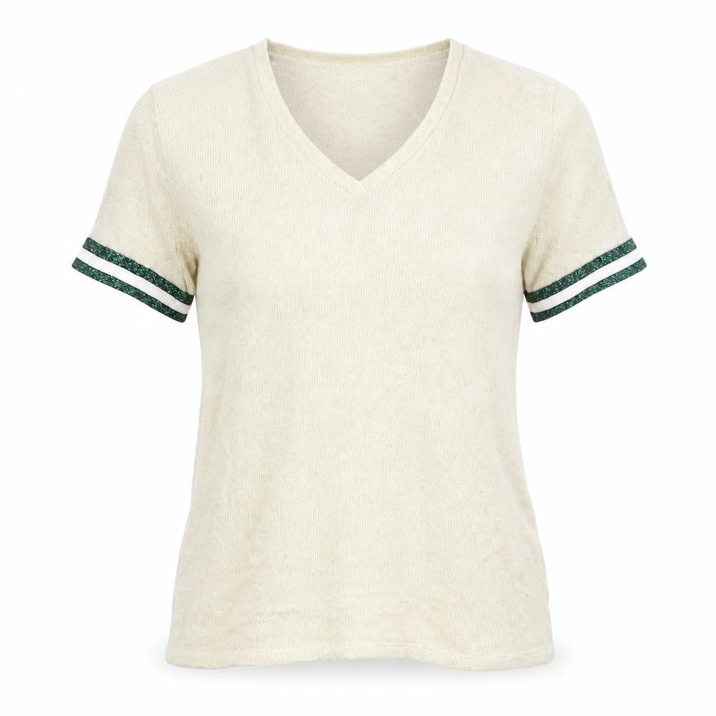 vilagalo Womens Gold  Viscose Basic T-Shirt Size XS V-Neck