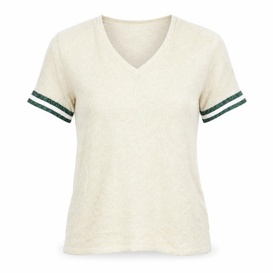 vilagalo Womens Gold  Viscose Basic T-Shirt Size XS V-Neck