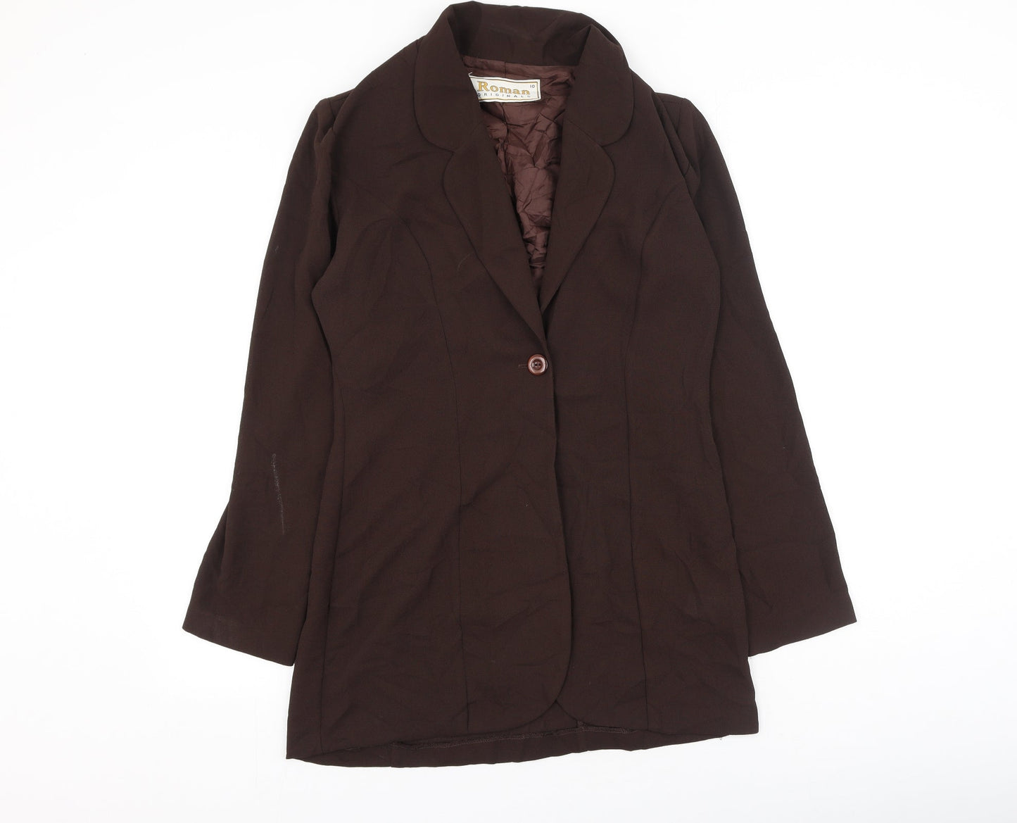 Roman  Womens Brown  Polyester Basic Blouse Size 10 V-Neck