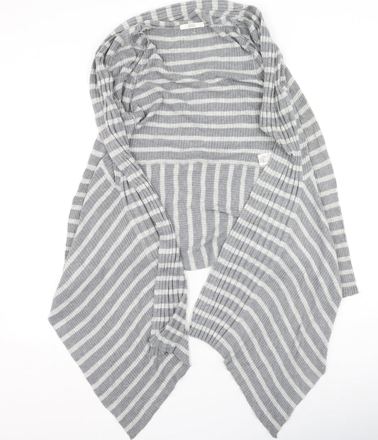 Marks and Spencer Womens Grey Round Neck Striped Polyamide Cardigan Jumper Size 10