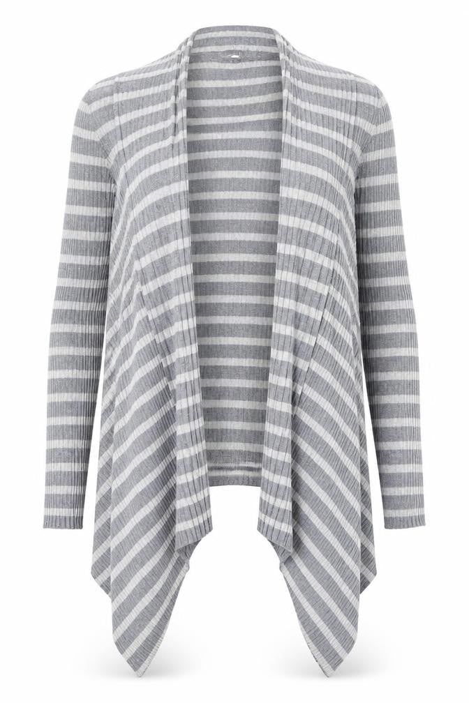 Marks & Spencer Womens Grey Round Neck Striped Polyamide Cardigan Jumper Size 10