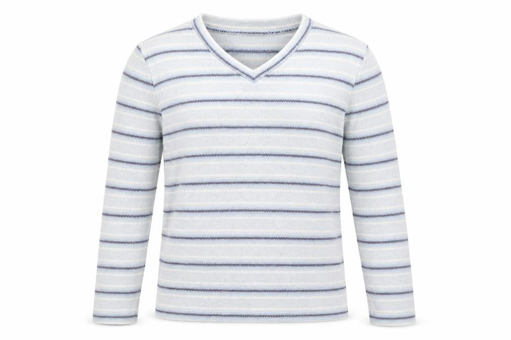 David Nieper Mens Blue V-Neck Striped Cotton Pullover Jumper Size S