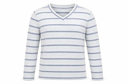 David Nieper Mens Blue V-Neck Striped Cotton Pullover Jumper Size S
