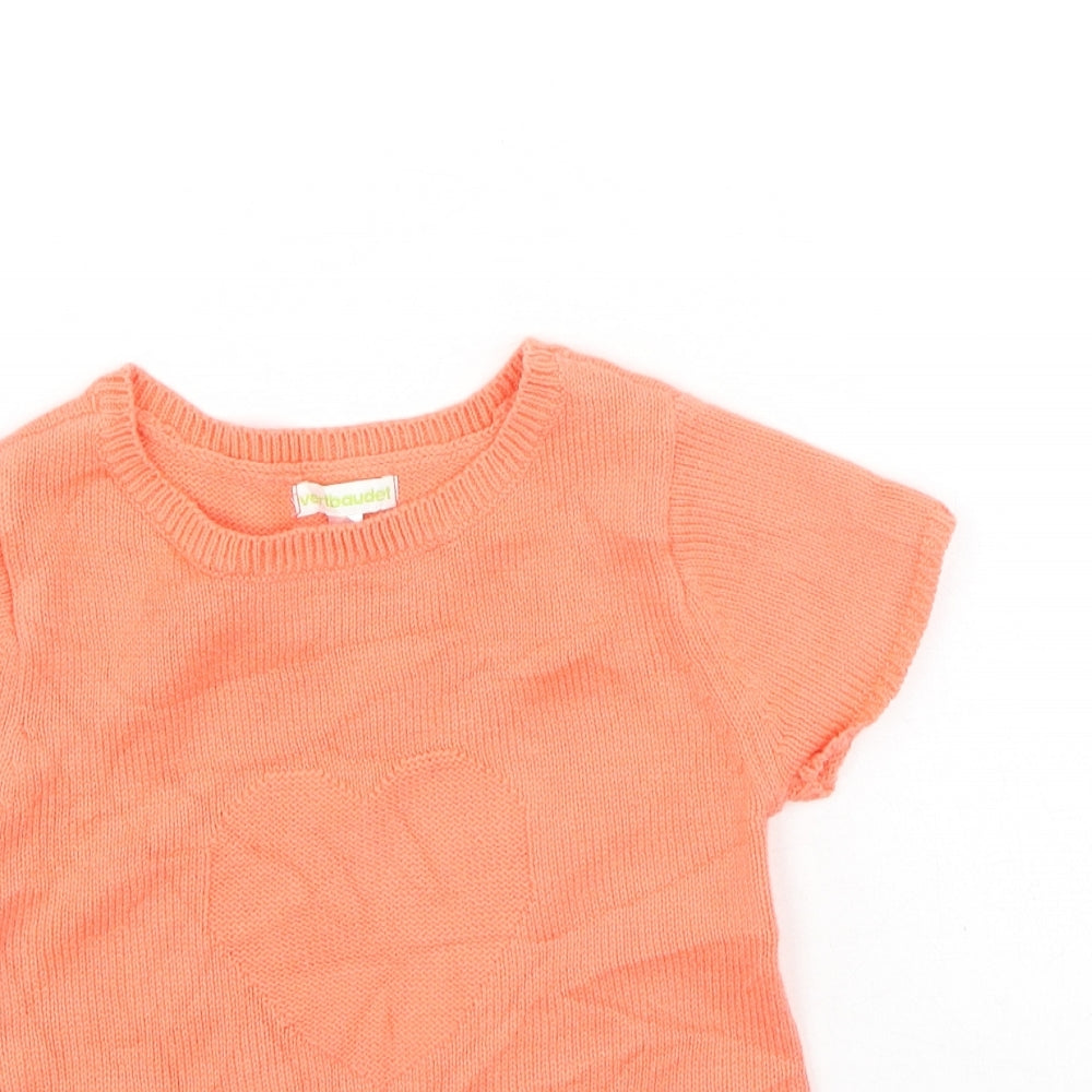 Vertbaudet Girls Pink  Cotton Basic Casual Size 4 Years Round Neck