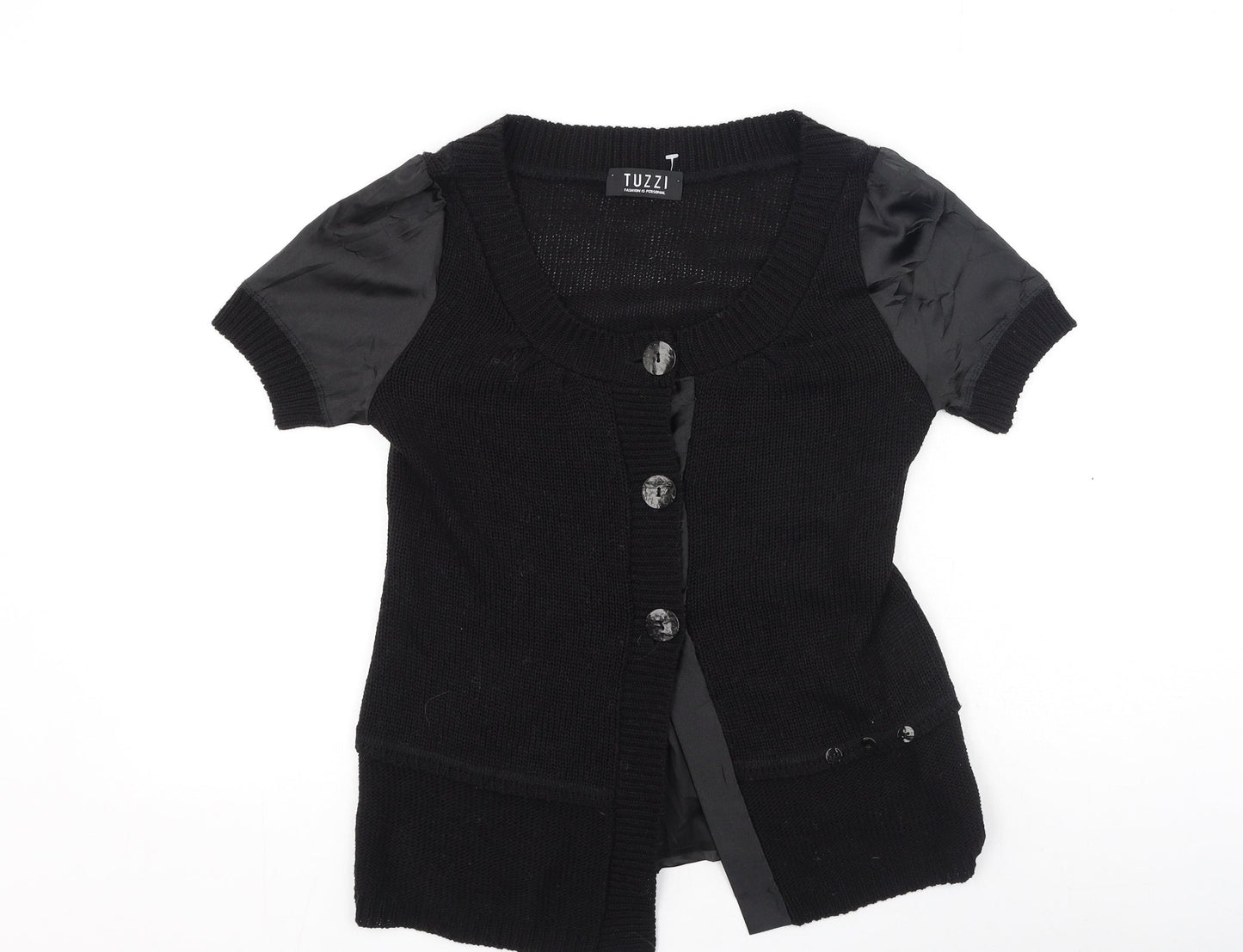 TUZZI Womens Black Round Neck  Cotton Cardigan Jumper Size 10