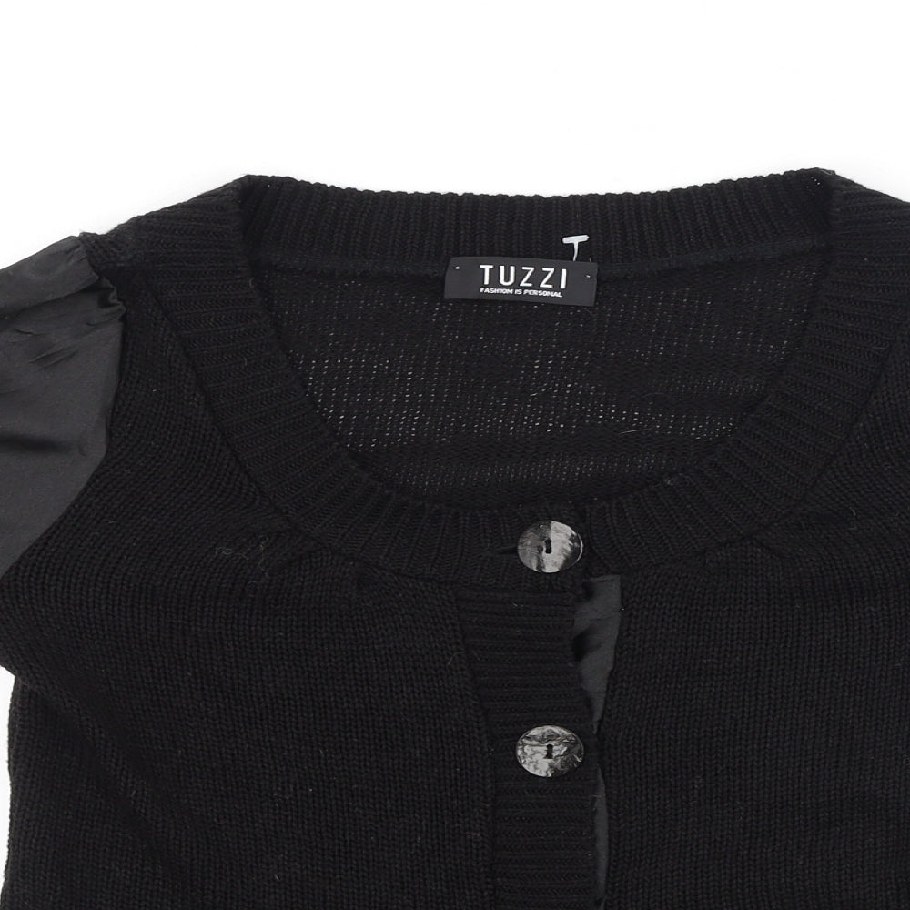 TUZZI Womens Black Round Neck  Cotton Cardigan Jumper Size 10