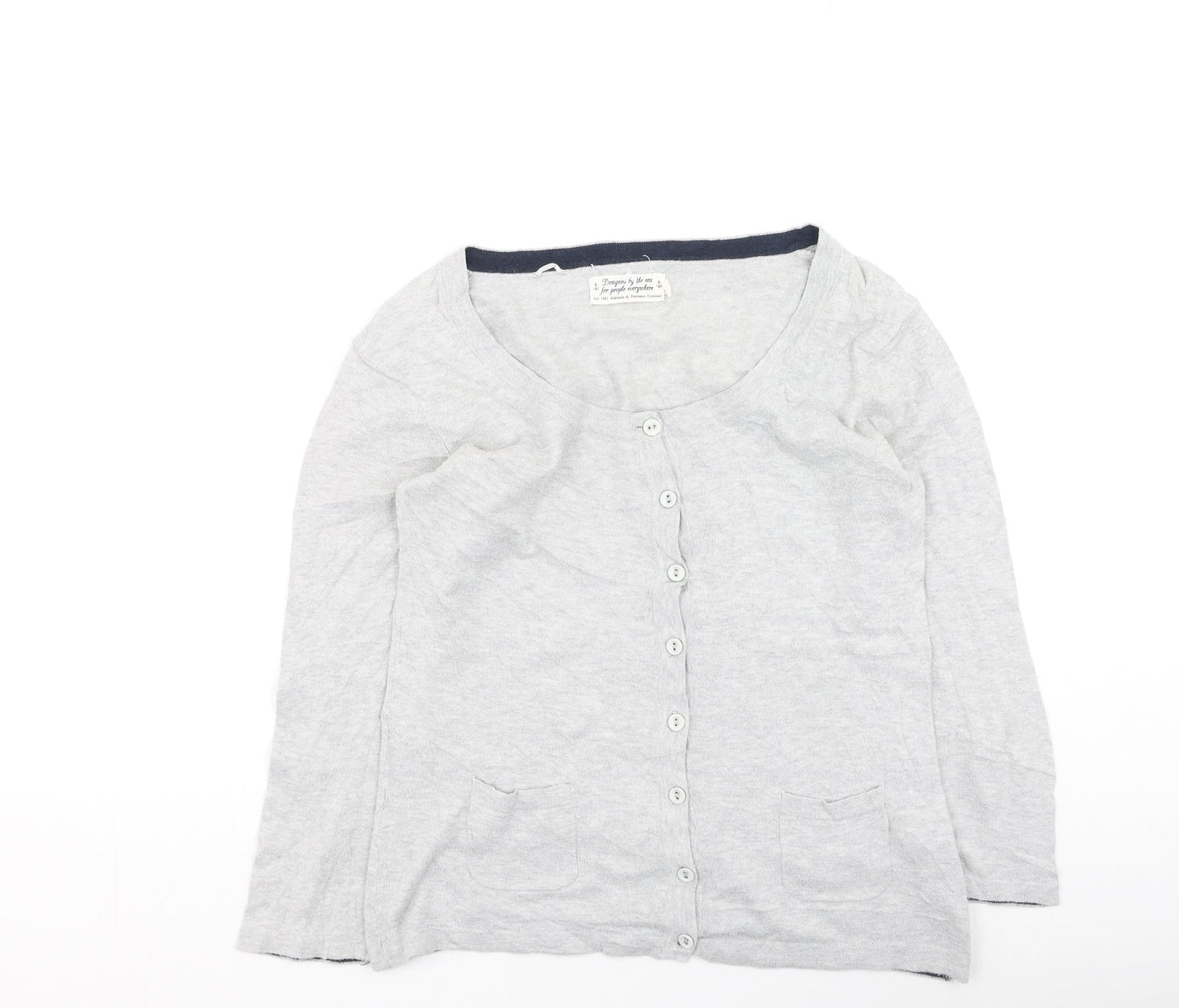 Preworn Womens Grey Round Neck  Cotton Cardigan Jumper Size 8