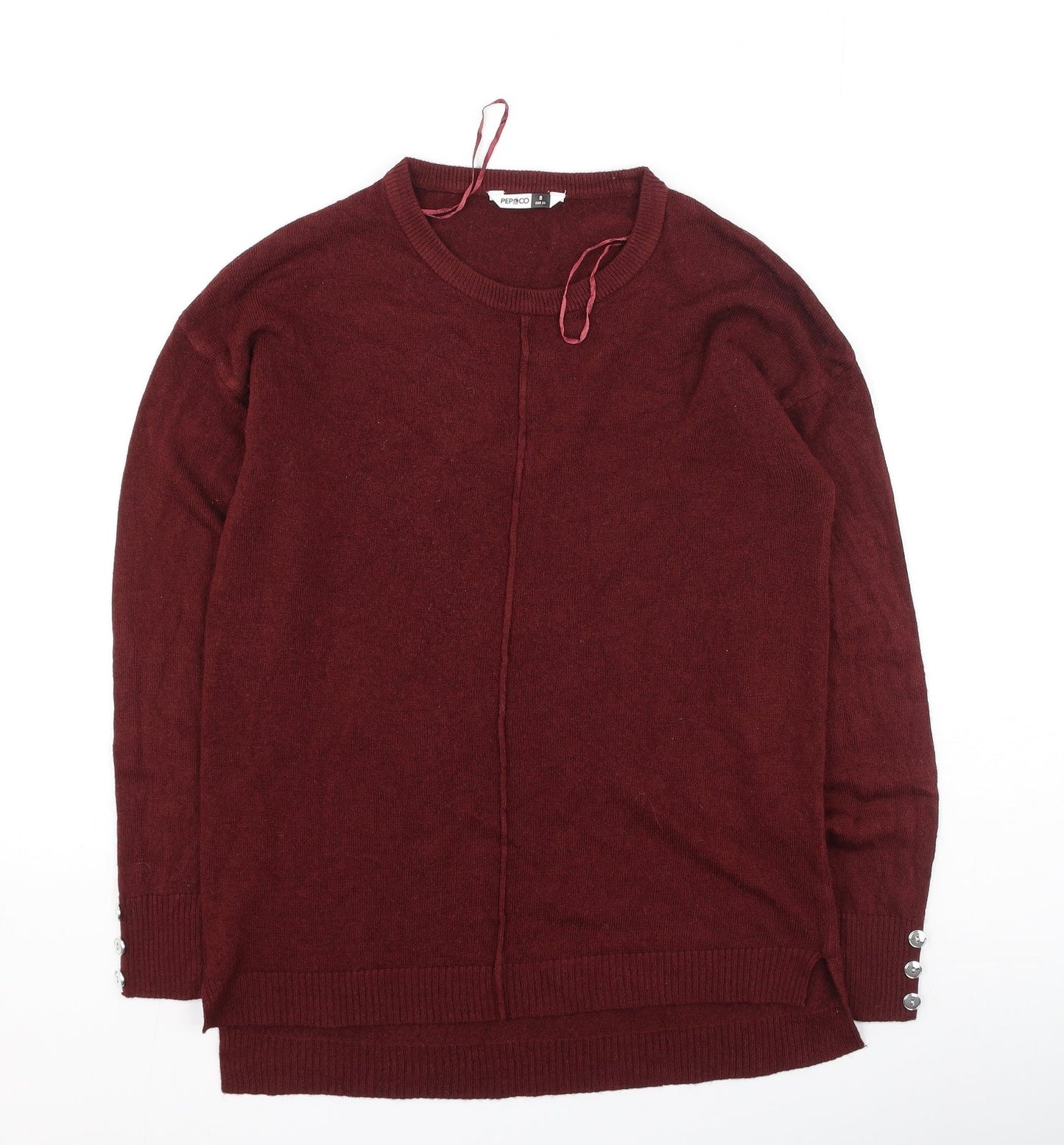 Pep & Co Womens Red Round Neck  Acrylic Pullover Jumper Size 8
