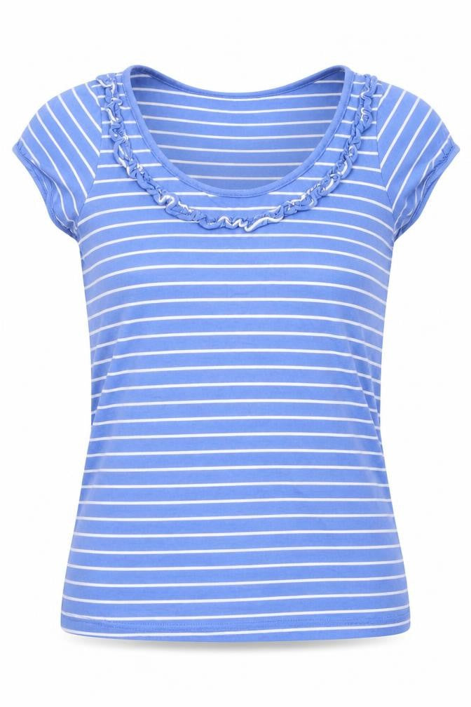 BHS Womens Blue Striped Cotton Basic T-Shirt Size 8 Round Neck
