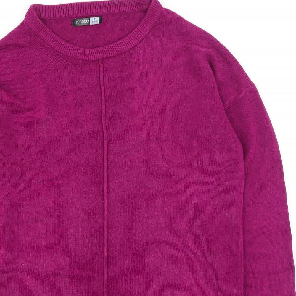 Pep & Co Womens Purple Round Neck  Acrylic Pullover Jumper Size 8
