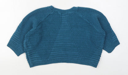 Exhibit Womens Blue Round Neck  Cotton Blend Pullover Jumper Size S