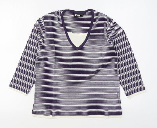 First Womens Blue Striped Polyester Pullover Sweatshirt Size L  Pullover