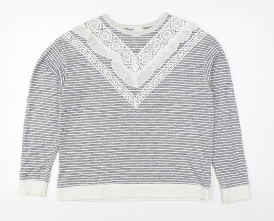 Matalan Womens Grey Striped Polyester Pullover Sweatshirt Size 14  Pullover