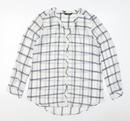 Dunnes Womens White Plaid Polyester Basic Button-Up Size 12 Collared