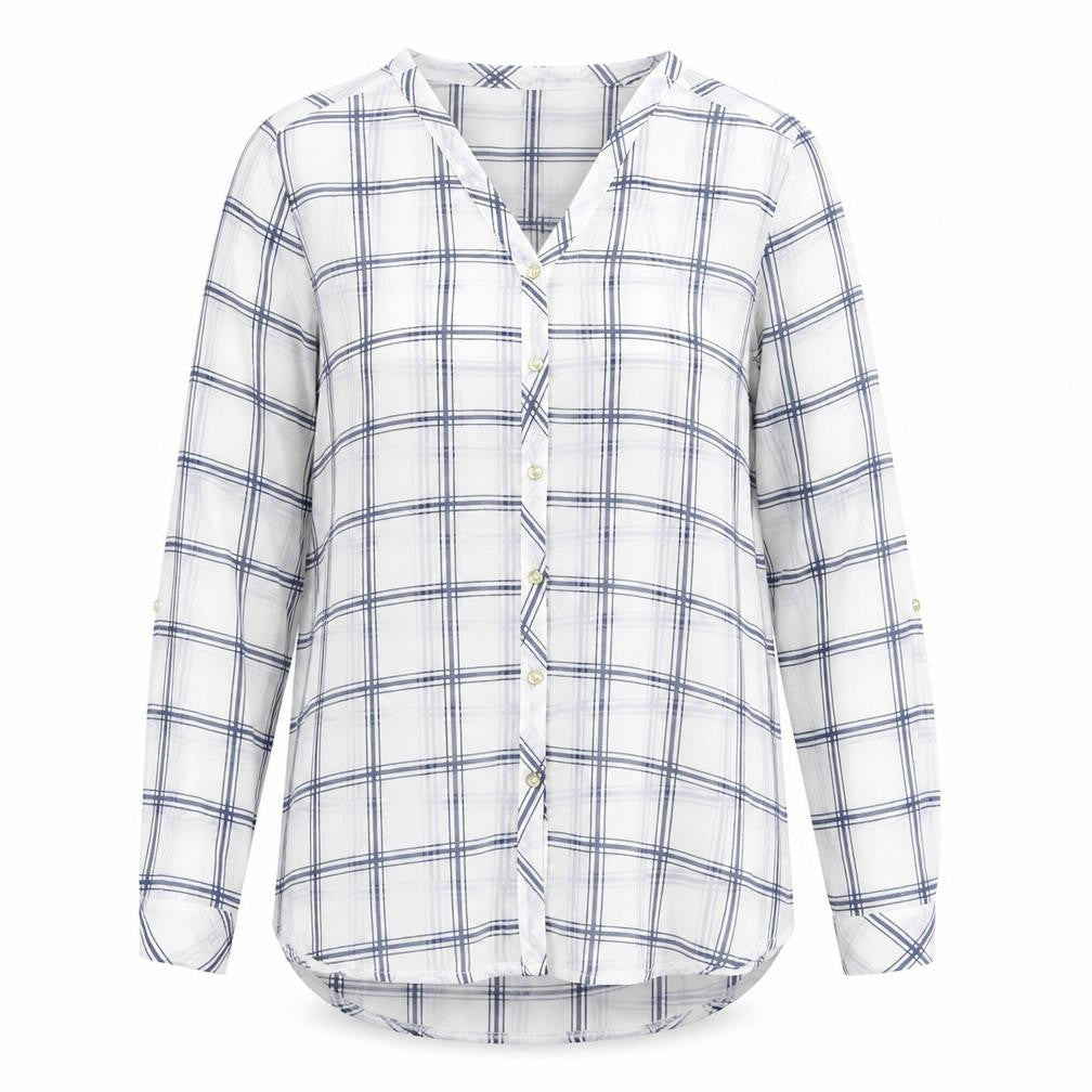 Dunnes Stores Womens White Plaid Polyester Basic Button-Up Size 12 Collared