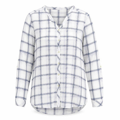 Dunnes Womens White Plaid Polyester Basic Button-Up Size 12 Collared