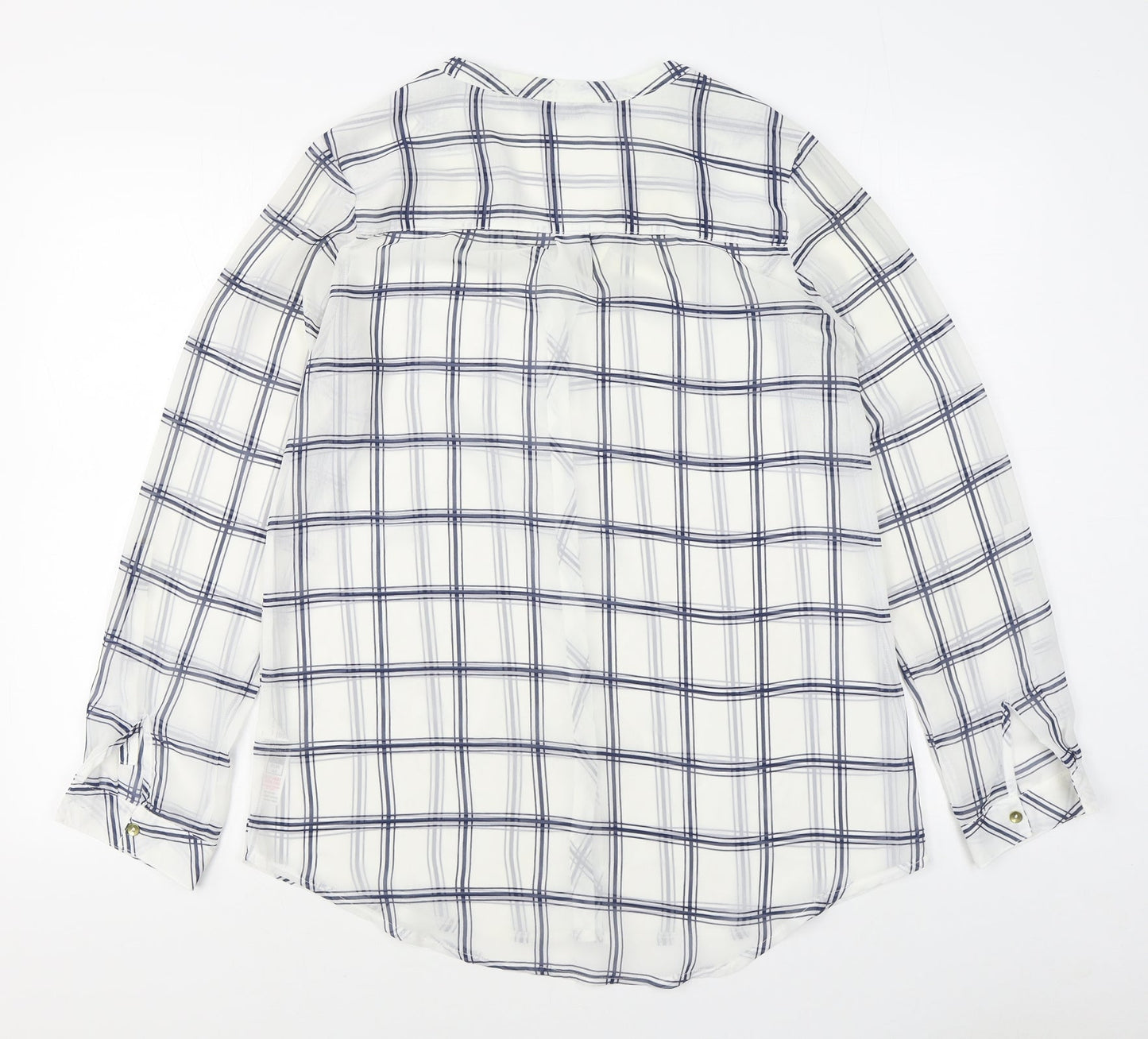 Dunnes Stores Womens White Plaid Polyester Basic Button-Up Size 12 Collared