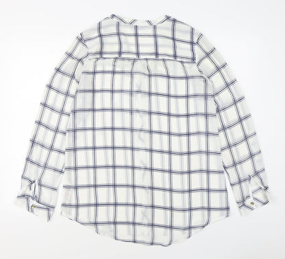 Dunnes Womens White Plaid Polyester Basic Button-Up Size 12 Collared
