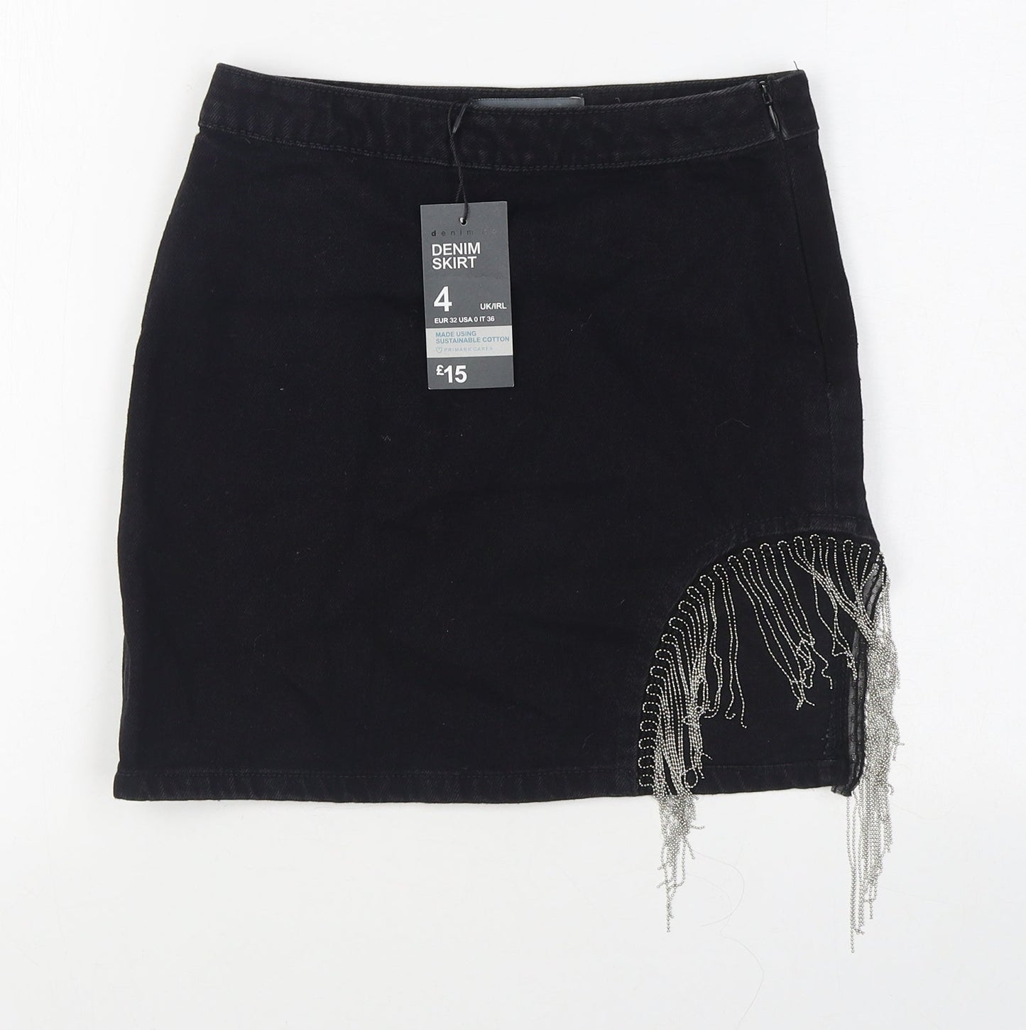 Denim & Co. Womens Black  Cotton Mini Skirt Size 6   Zip