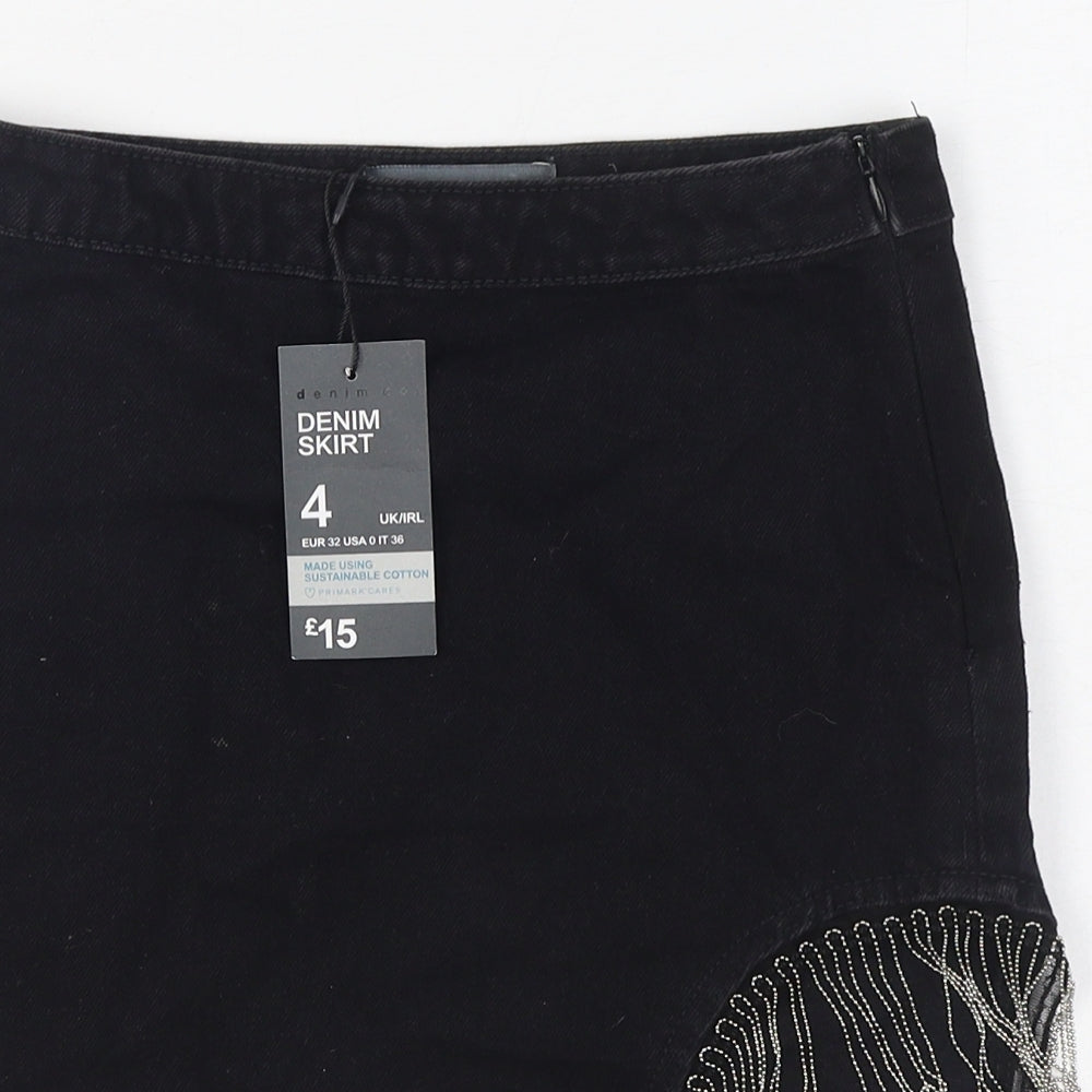 Denim & Co. Womens Black  Cotton Mini Skirt Size 6   Zip