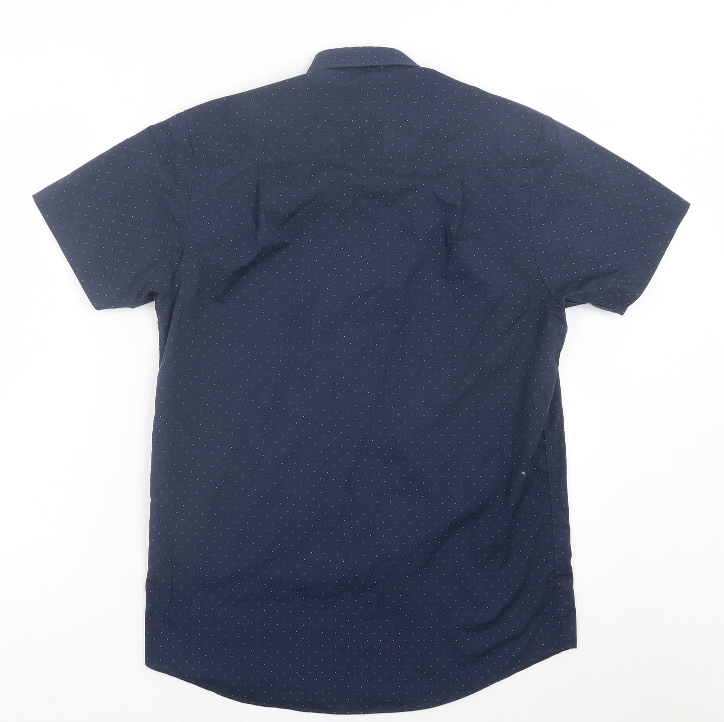 Primark Mens Blue Polka Dot Polyester  Button-Up Size S Collared Button