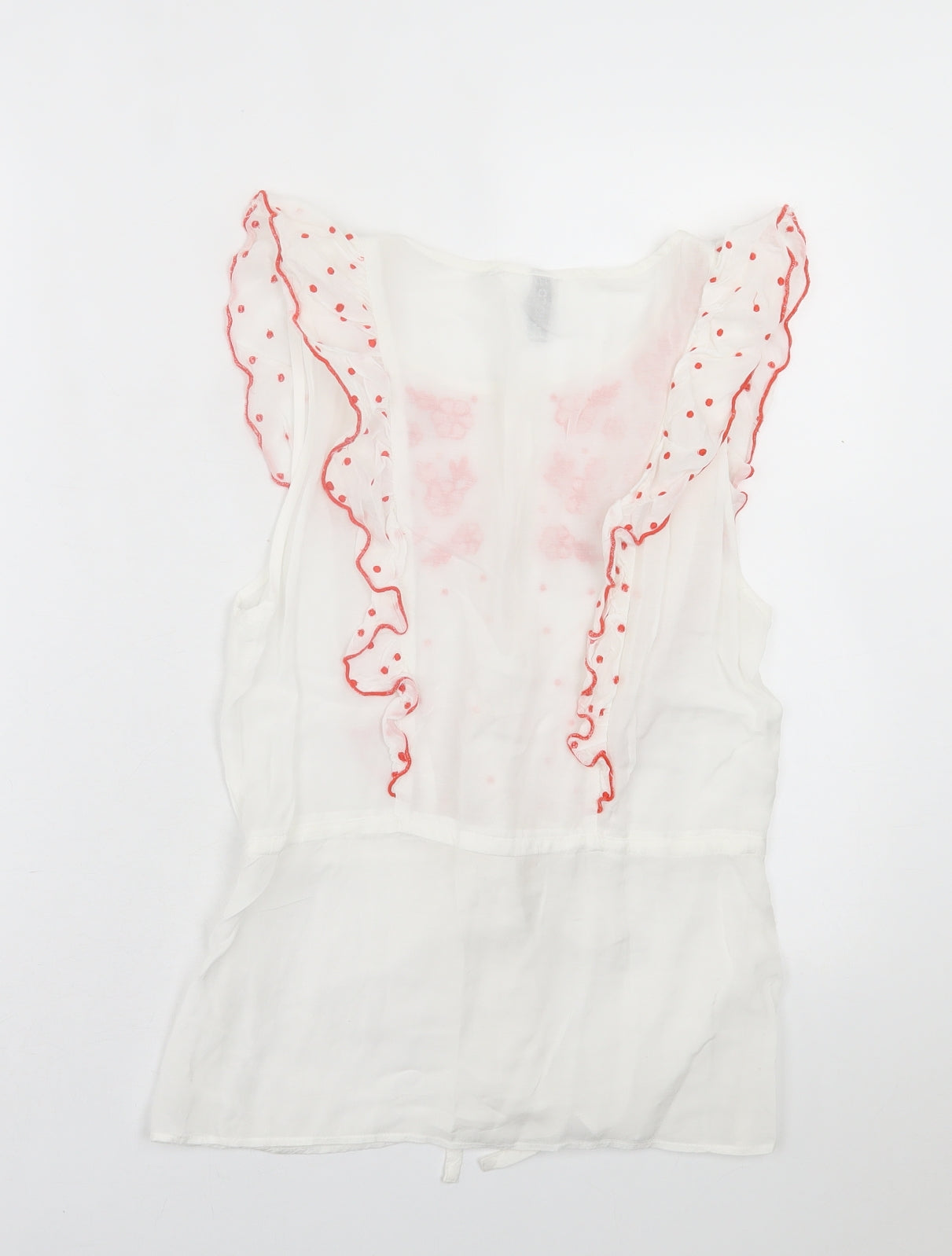 H&M Womens White Geometric Polyester Basic T-Shirt Size 10 Crew Neck