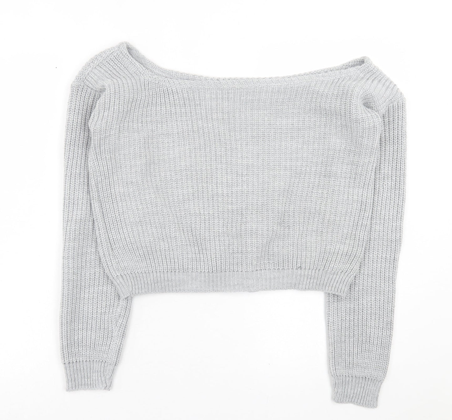PRETTYLITTLETHING Womens Grey Boat Neck  Acrylic Pullover Jumper Size M