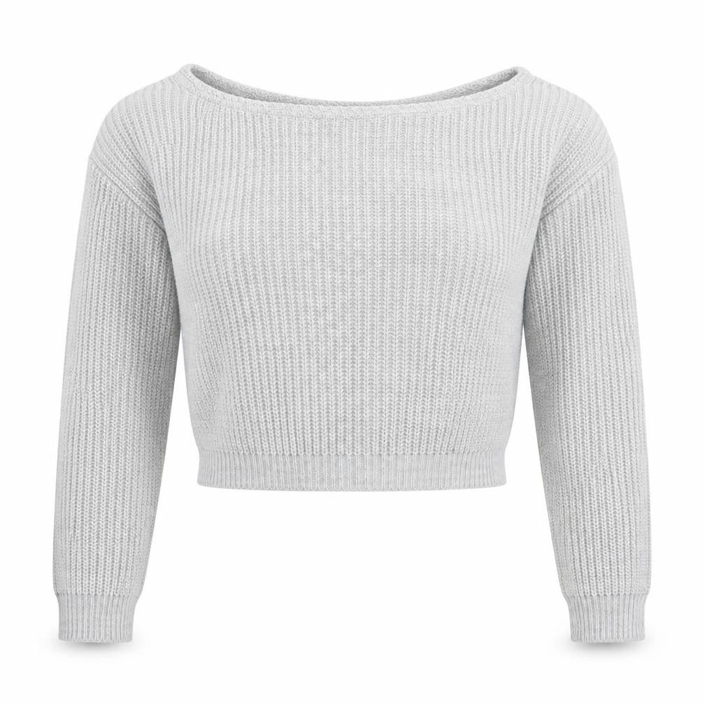 PRETTYLITTLETHING Womens Grey Boat Neck  Acrylic Pullover Jumper Size M