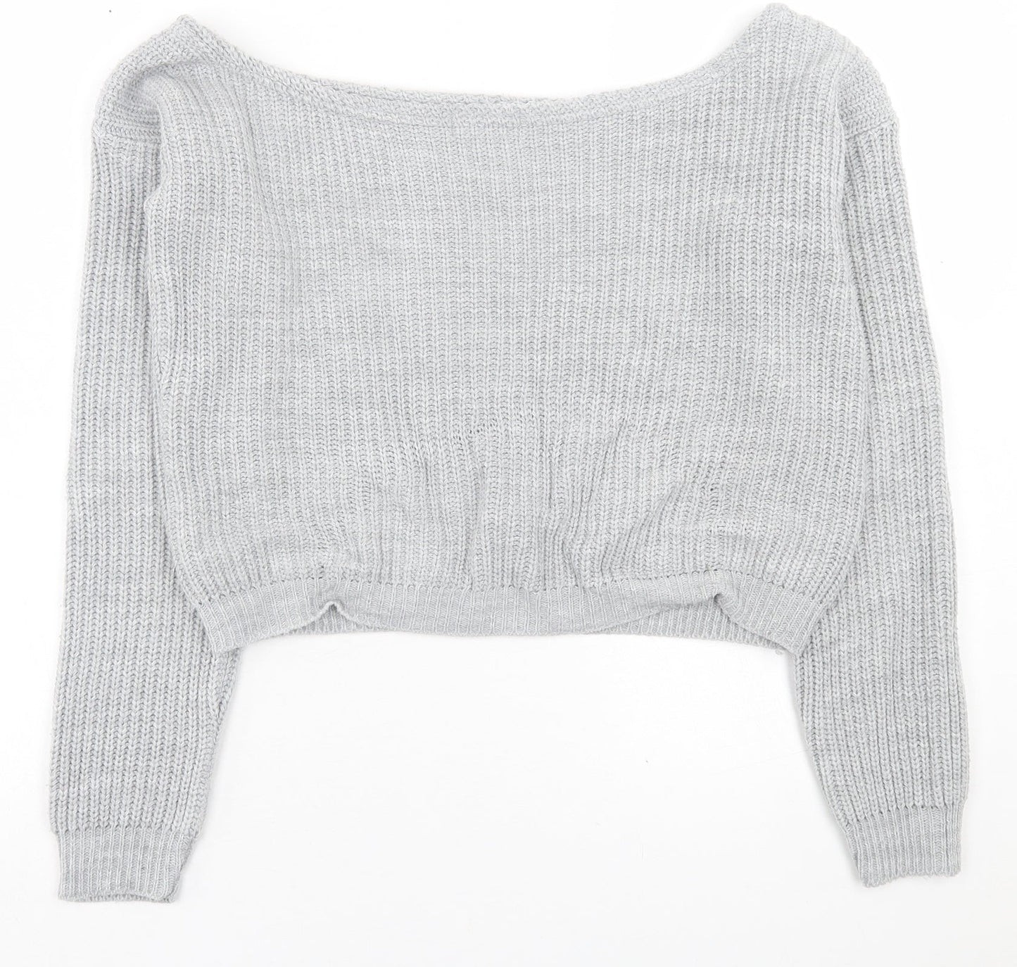 PRETTYLITTLETHING Womens Grey Boat Neck  Acrylic Pullover Jumper Size M