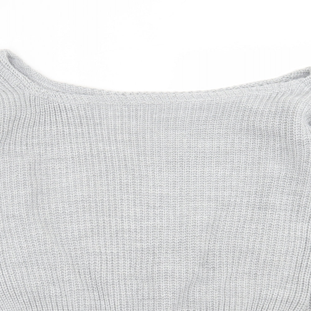PRETTYLITTLETHING Womens Grey Boat Neck  Acrylic Pullover Jumper Size M