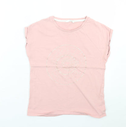Marks & Spencer Girls Pink  Cotton Basic T-Shirt Size 11-12 Years Crew Neck Pullover