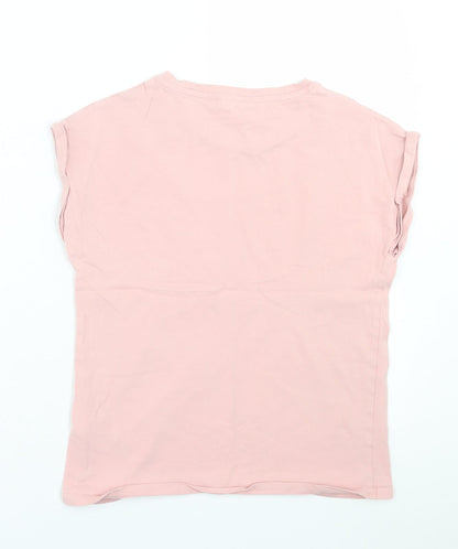 Marks & Spencer Girls Pink  Cotton Basic T-Shirt Size 11-12 Years Crew Neck Pullover