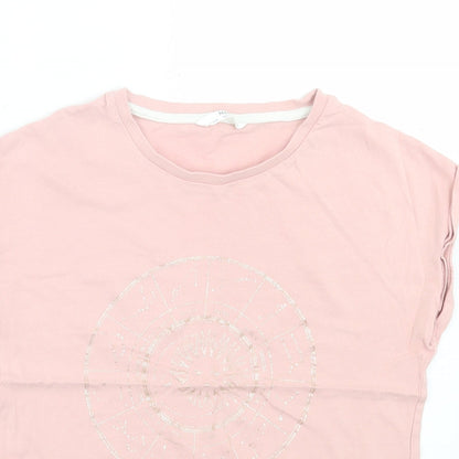 Marks & Spencer Girls Pink  Cotton Basic T-Shirt Size 11-12 Years Crew Neck Pullover