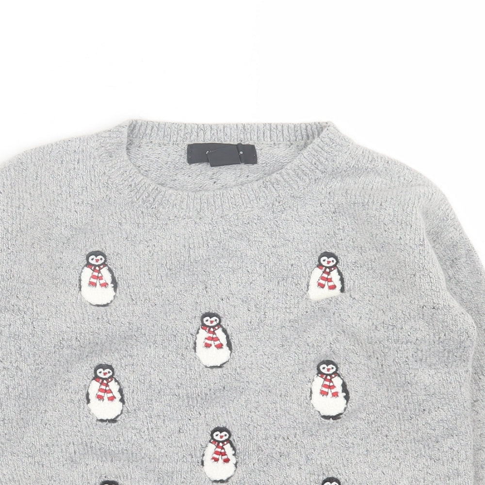 Atmosphere Womens Grey Crew Neck Geometric Acrylic Pullover Jumper Size 6