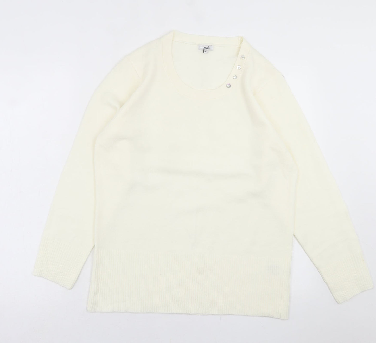 TEXT Womens Ivory Crew Neck  Acrylic Pullover Jumper Size L