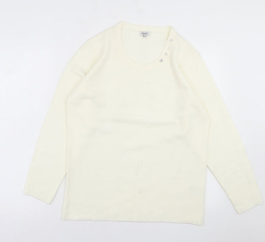 TEXT Womens Ivory Crew Neck  Acrylic Pullover Jumper Size L