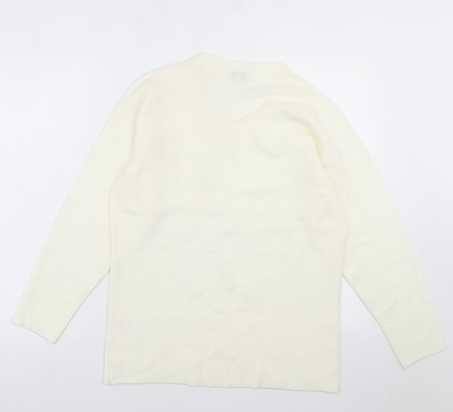 TEXT Womens Ivory Crew Neck  Acrylic Pullover Jumper Size L