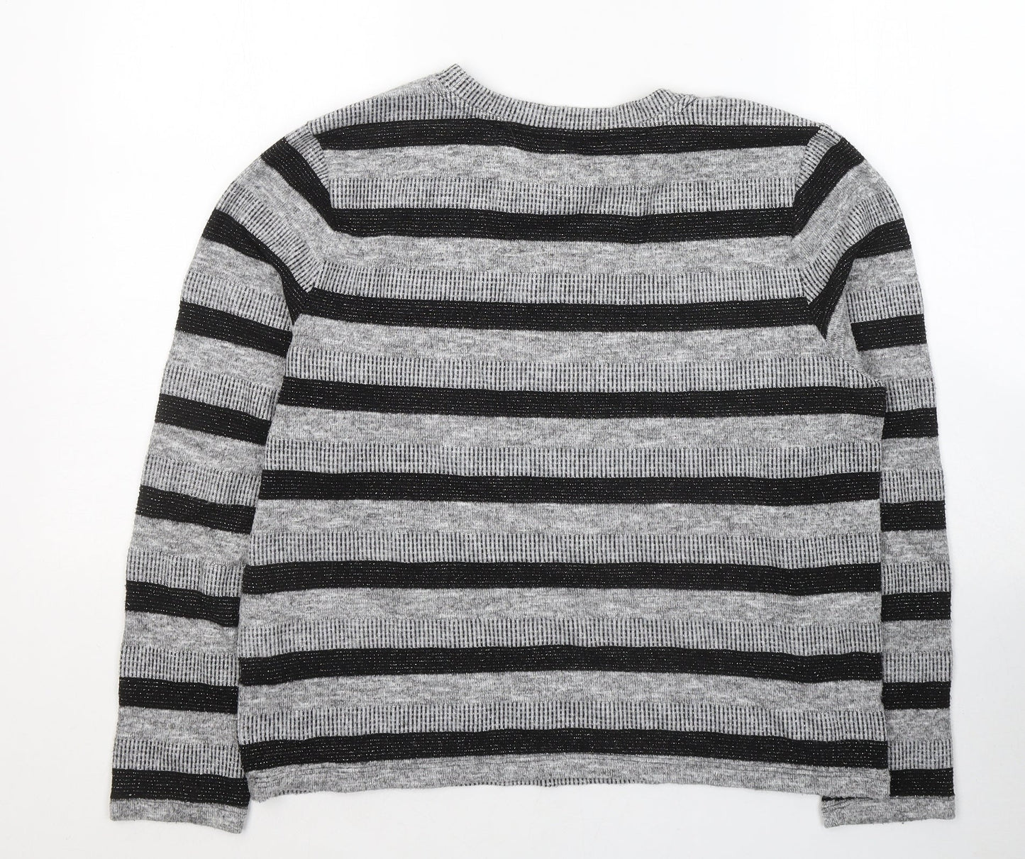 Marks and Spencer Womens Grey Round Neck Striped Polyester Pullover Jumper Size 16