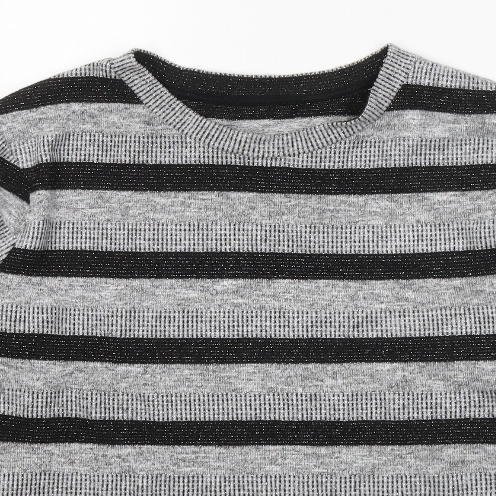 Marks and Spencer Womens Grey Round Neck Striped Polyester Pullover Jumper Size 16