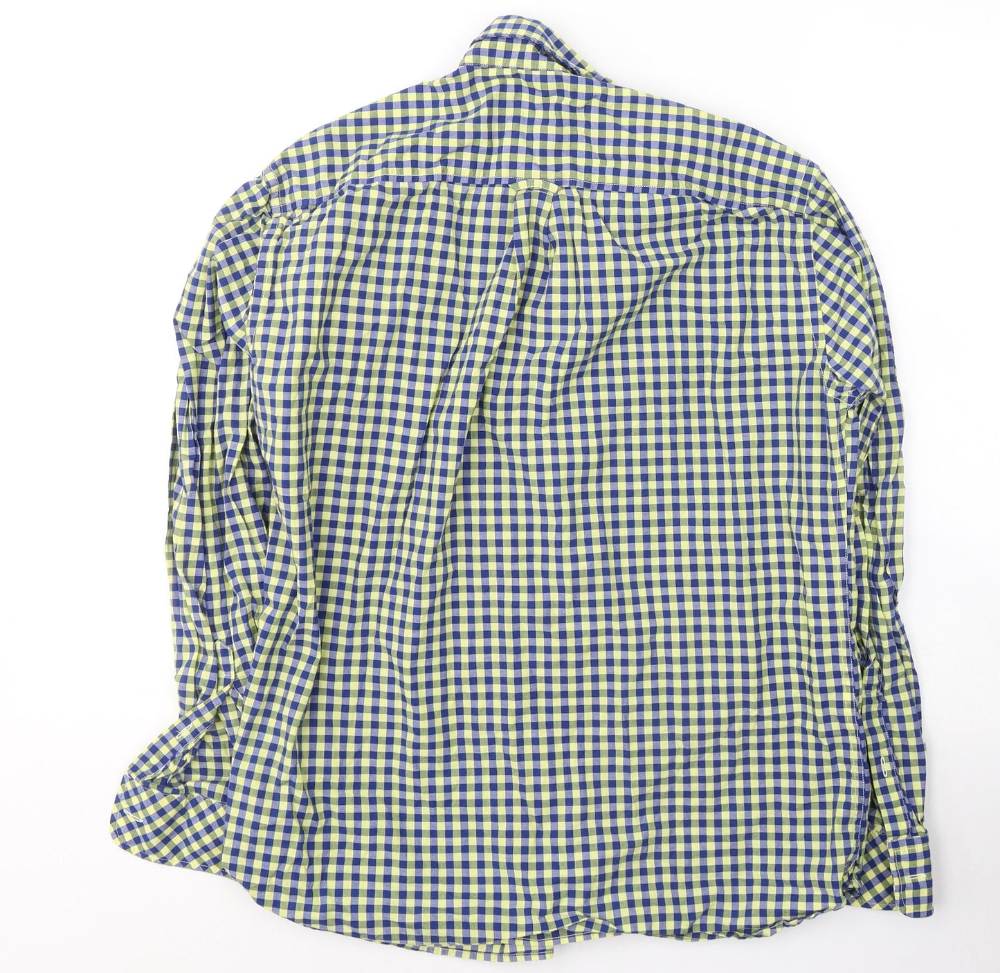 Mango Mens Blue Plaid Cotton  Button-Up Size S Collared Button