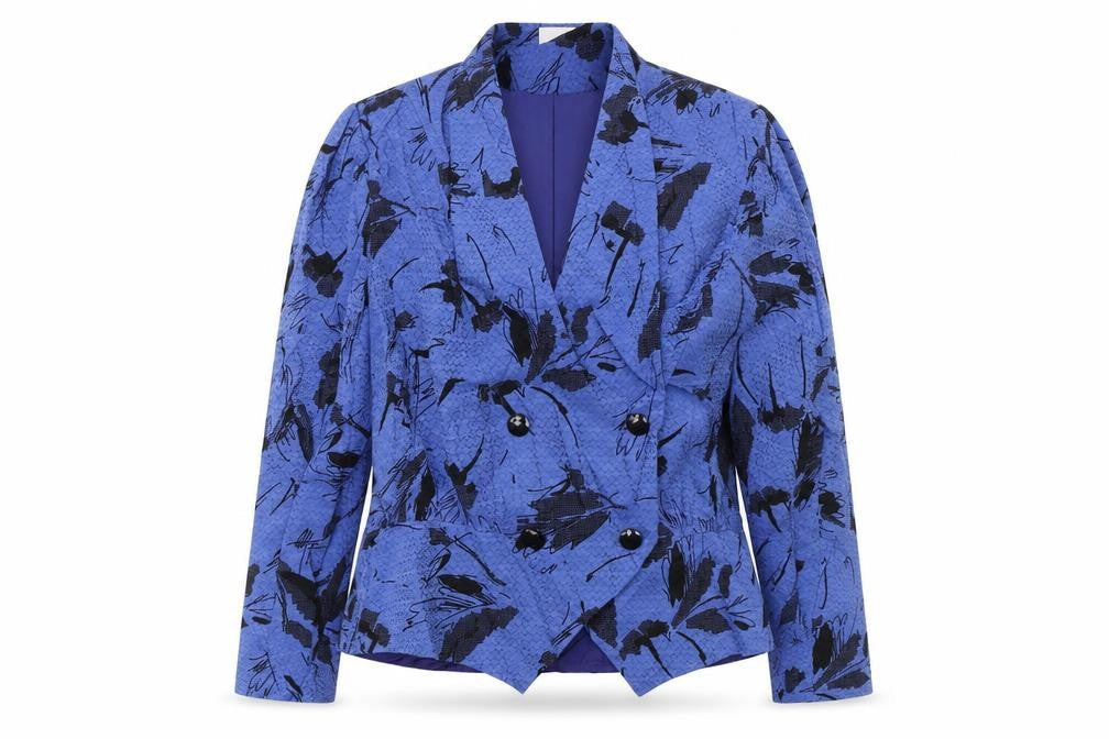 KohlHaas Womens Blue Geometric  Jacket Blazer Size 14  Button