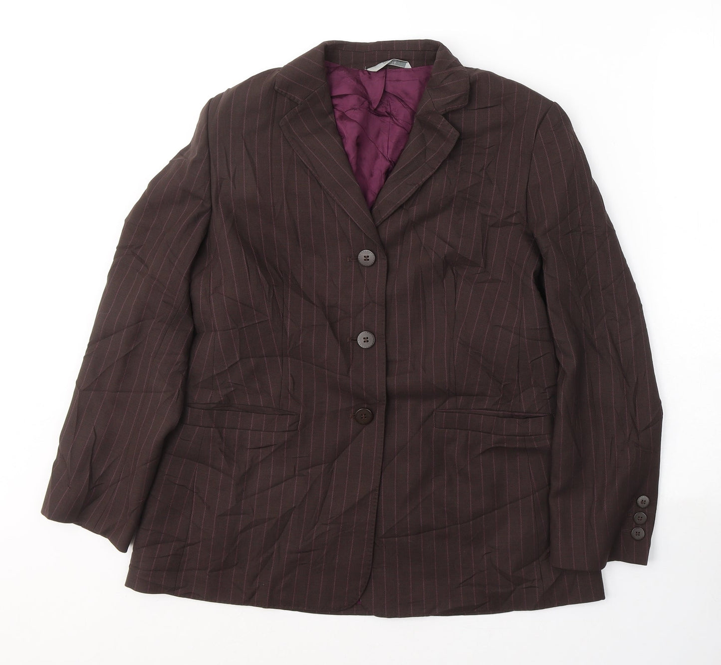 Marks and Spencer Womens Brown Striped Wool Jacket Suit Jacket Size 12