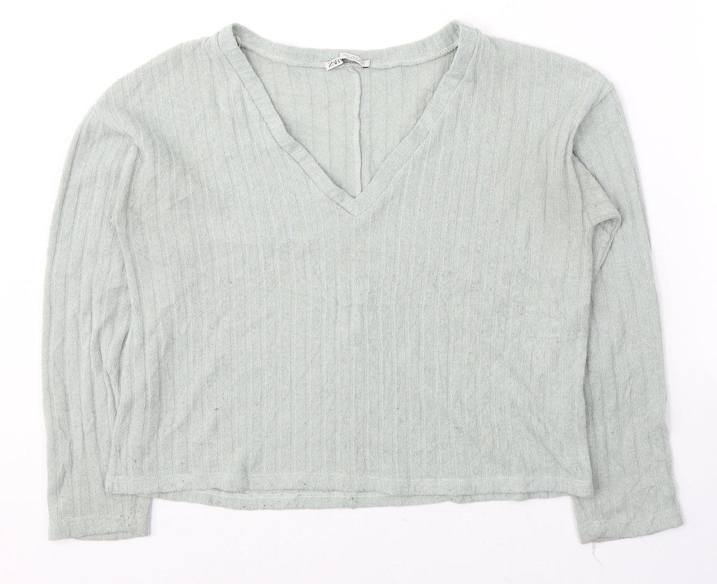 Zara Womens Green  Polyester Jersey T-Shirt Size S V-Neck