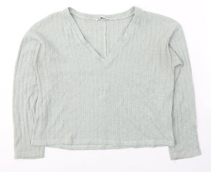 Zara Womens Green  Polyester Jersey T-Shirt Size S V-Neck