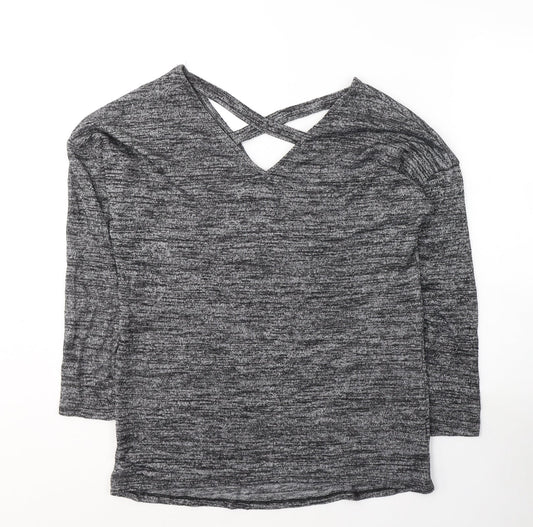 F&F Womens Grey V-Neck  Viscose Pullover Jumper Size 12