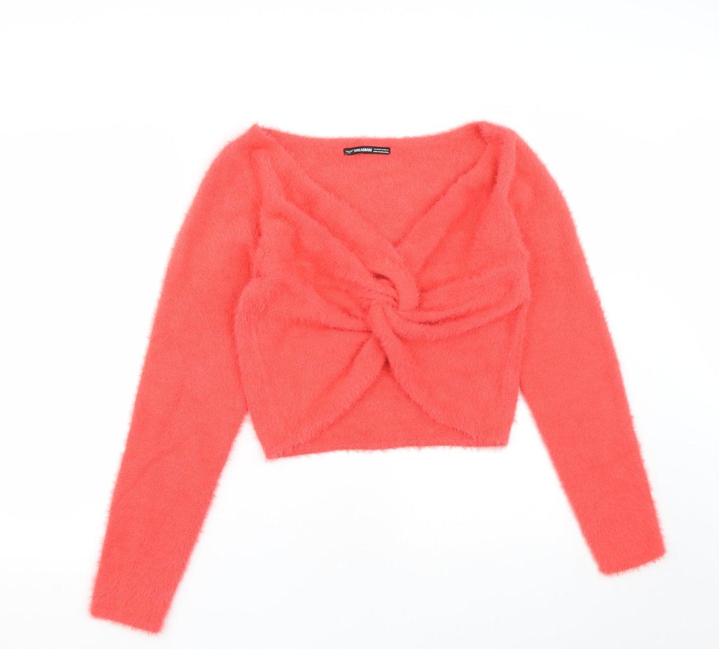Threadbare Womens Pink V-Neck  Nylon Pullover Jumper Size 16