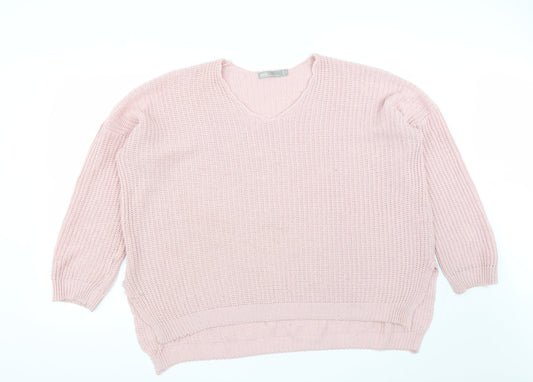 ASOS Womens Pink V-Neck  Acrylic Pullover Jumper Size 12