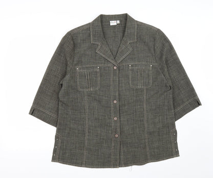 Oscar B Womens Green  Polyester Basic Button-Up Size 18 Collared