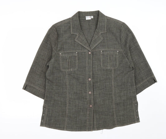 Oscar B Womens Green  Polyester Basic Button-Up Size 18 Collared